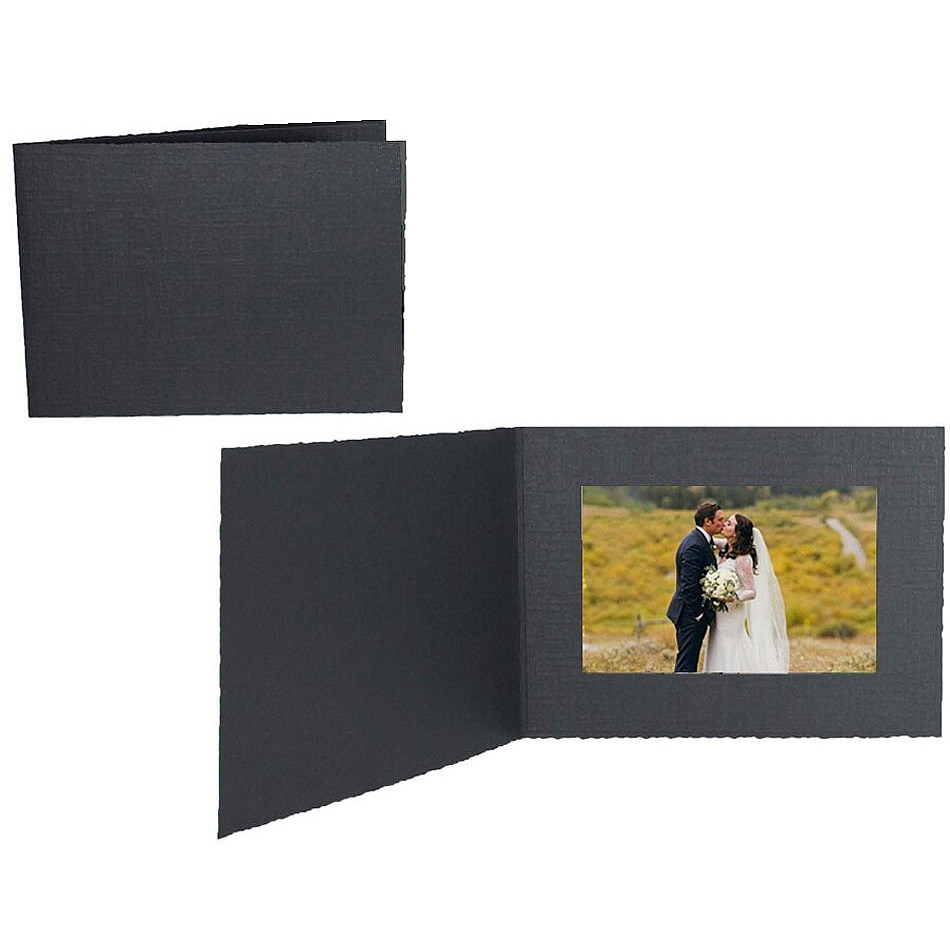 Cardboard Photomount 8x6 Folder frame Deckled Edge Black w plain