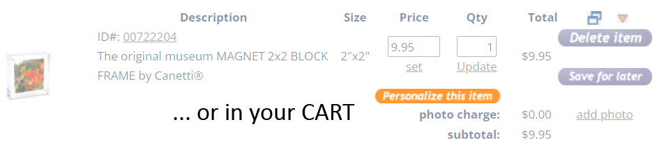 Cart summary showing the Personalize option for the selected item